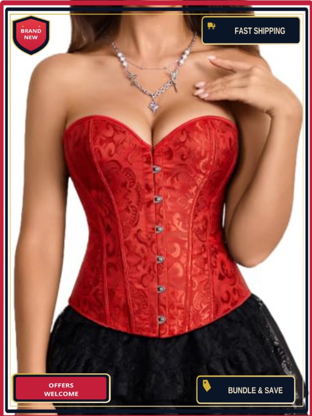 Overbust Corset Top Steel Boned Waist Trainer Bustier